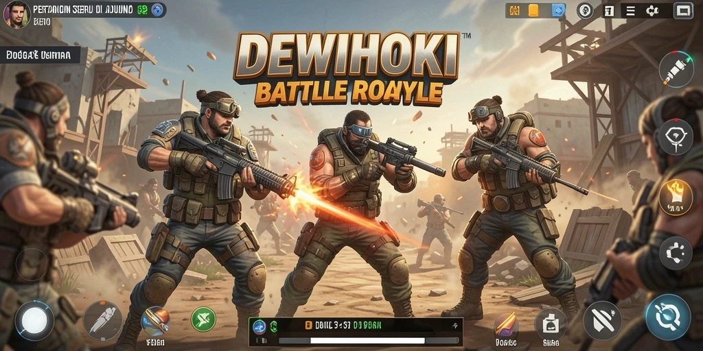 Screenshot gameplay DEWIHOKI menampilkan aksi pertempuran seru di arena.