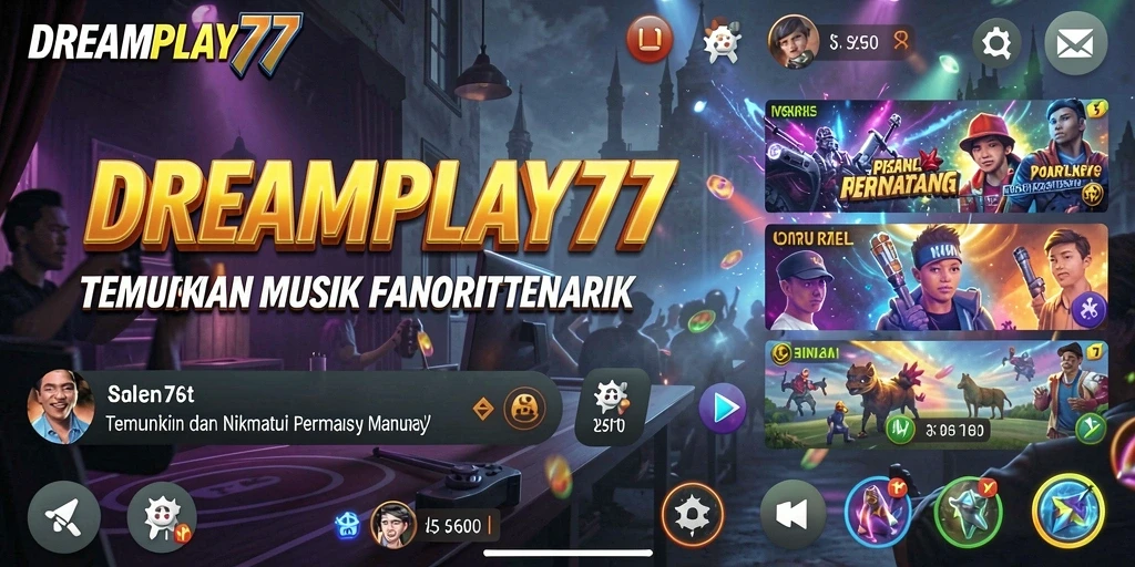 Tampilan gameplay <strong>DREAMPLAY77</strong> yang menarik dengan berbagai pilihan musik.