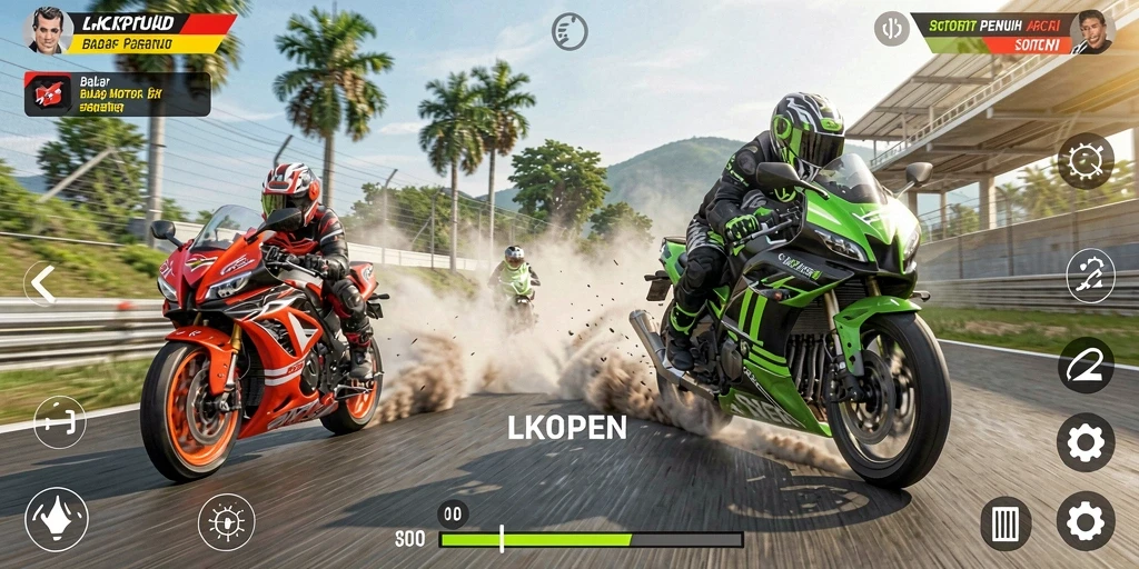 Tampilan gameplay LKOPEN yang menegangkan dengan aksi balap motor.