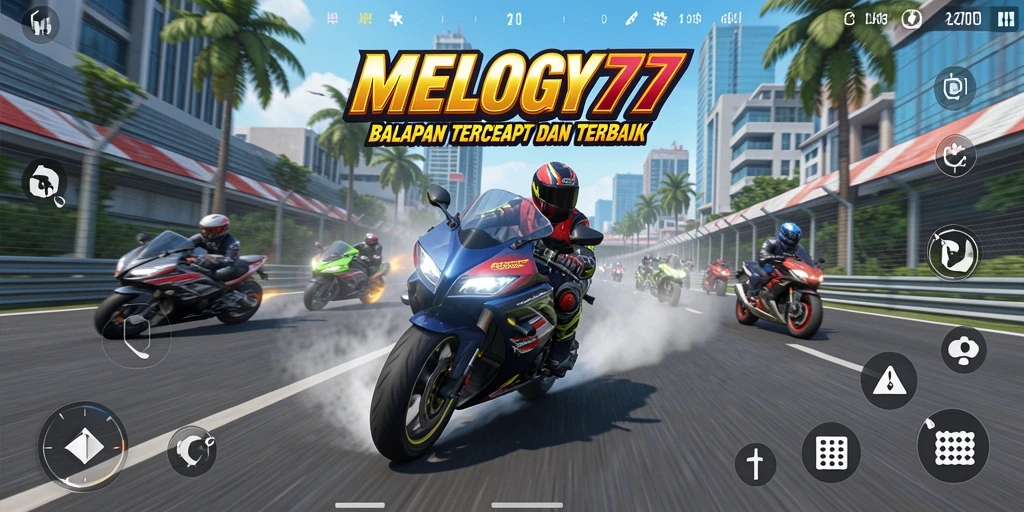 Tampilan gameplay seru dalam balapan motor MELODY77.